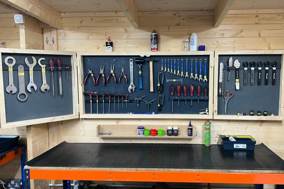 A tool board with bicycle tools
