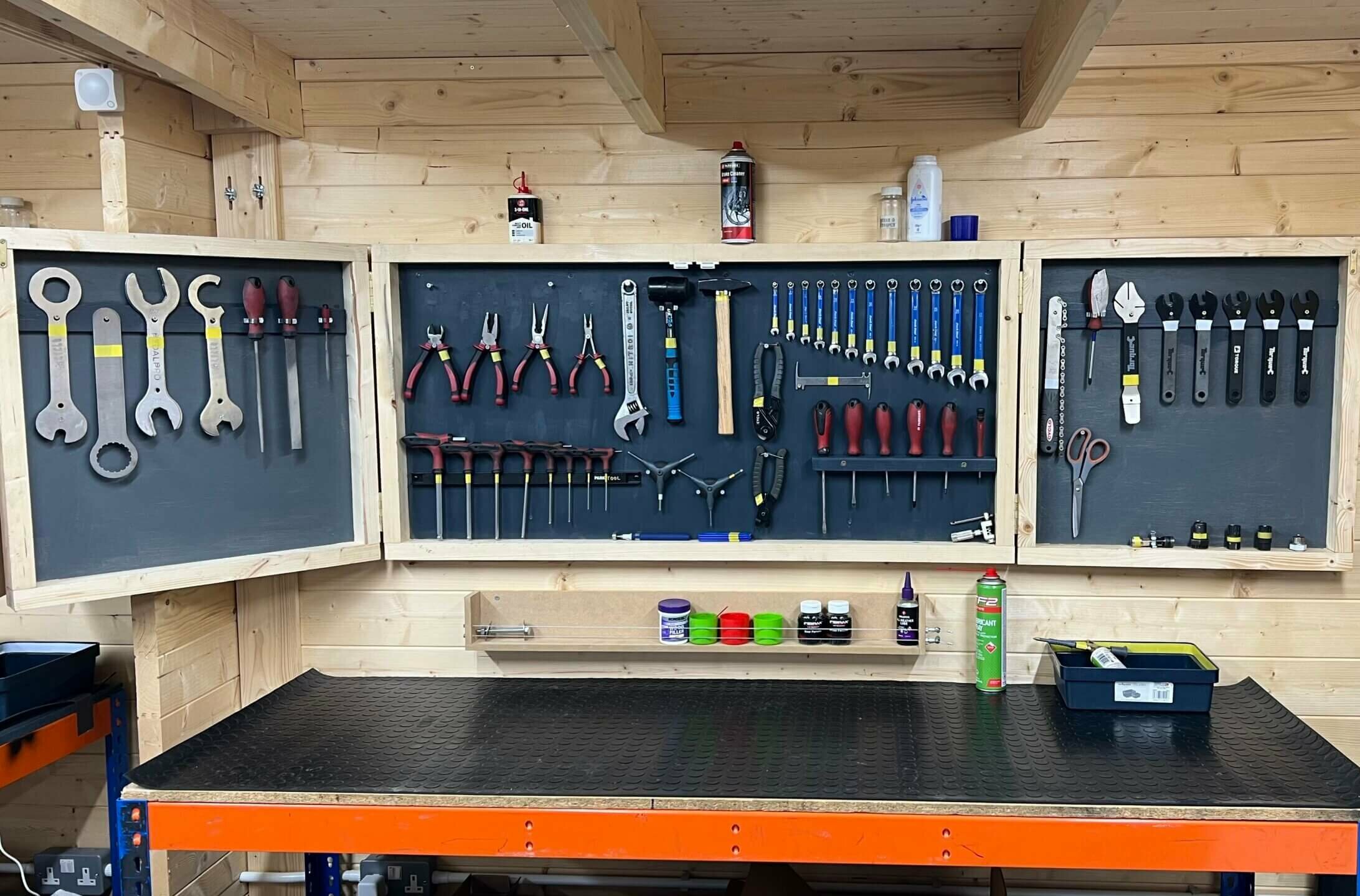 A tool board with bicycle tools